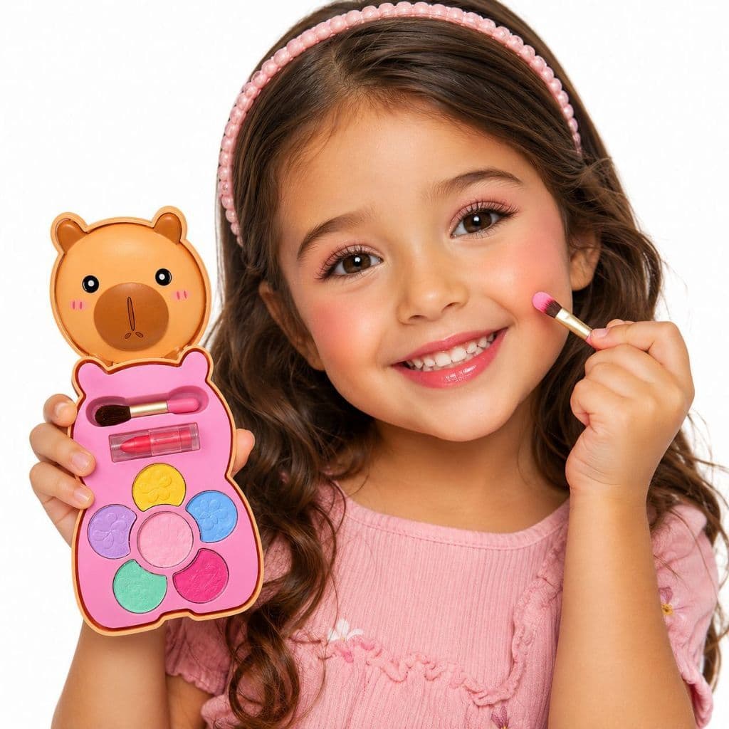 Kit de Maquiagem Infantil Capivara Antialérgico com Estojo  Pincel e Batom