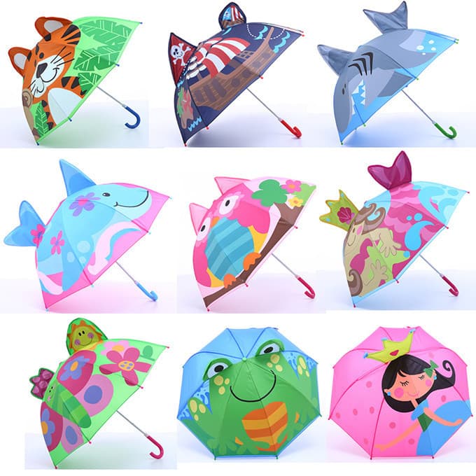 Guarda-chuva Animal tridimensional 3D para crianças Guarda-chuva de liga de 12 ossos resistente ao vento de alça longa G