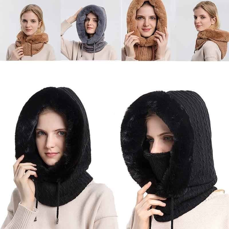 Conjunto de Gorro de Lã com Máscara para Mulheres, Aquecedor de Pescoço para o Inverno, Chapéus à Prova de Vento, Gorros