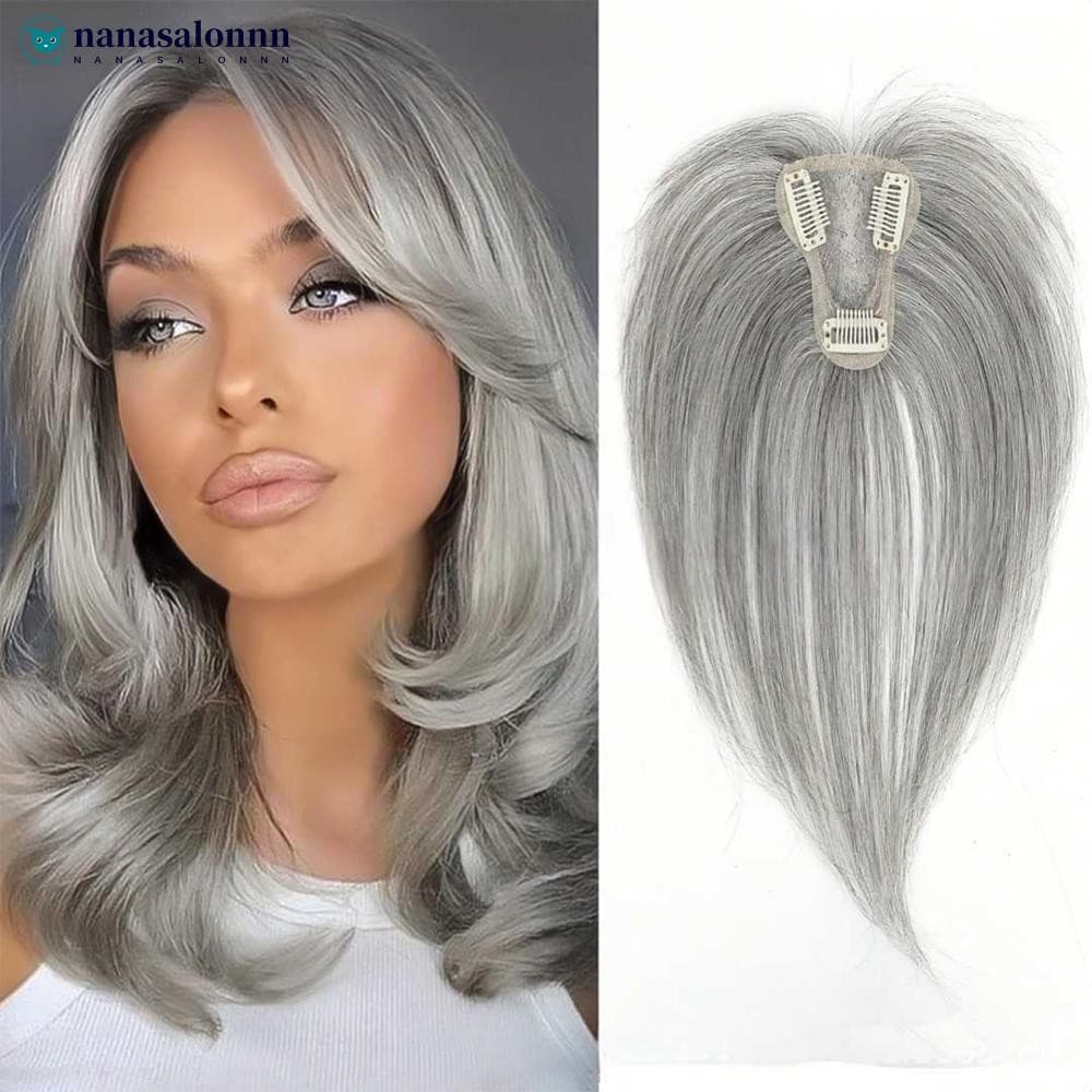 NANASALONNN Peruca Peça Para Mulheres Com Uma Franja Remendo Cobrindo Cabelo Branco Fino Invisível Naturalmente Fofo Fem