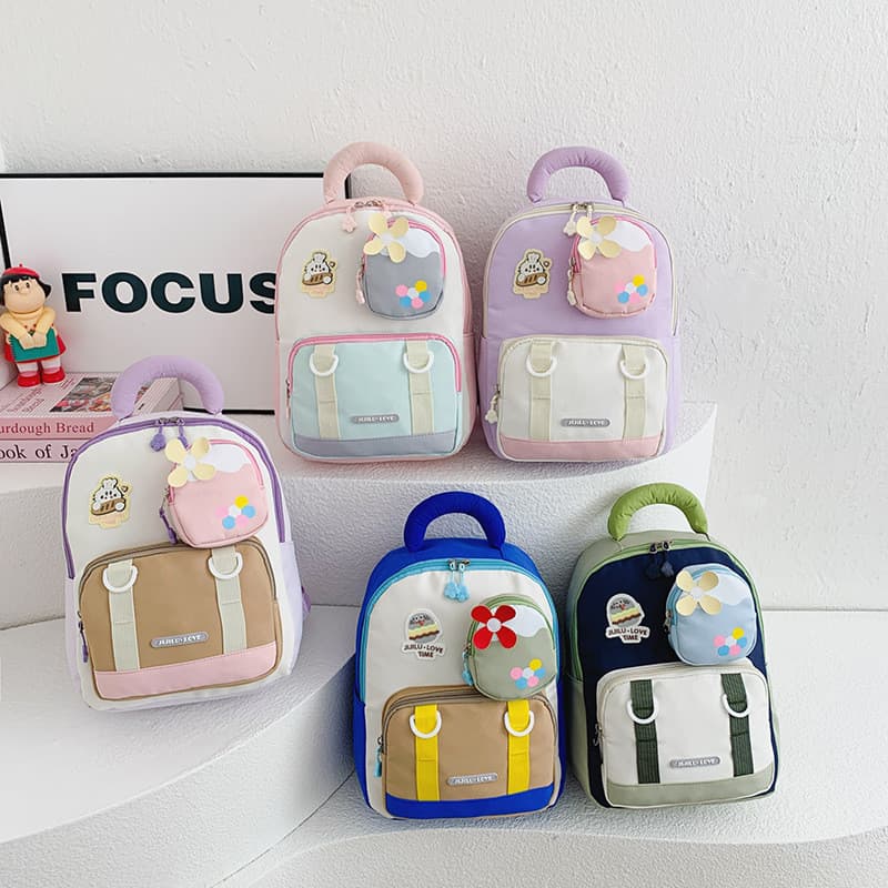 Nova mochila fofa de dois tons, leve e versátil, com design simples para meninos e meninas, bolsa infantil para crianças