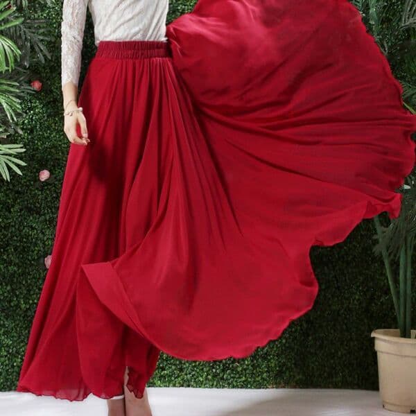 Saia de dança vermelha grande balanço três camadas Chiffon saia feminina primavera verão a linha saia desempenho saia lo