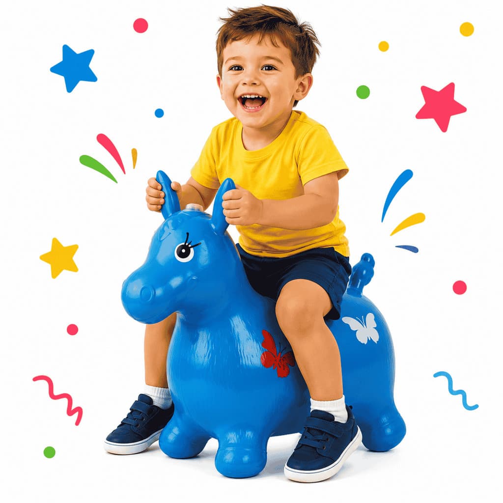 Cavalinho Upa Upa Pula Pula Infantil Inflável Com Som E Luz LED Borracha Pocotó Brinquedo Azul