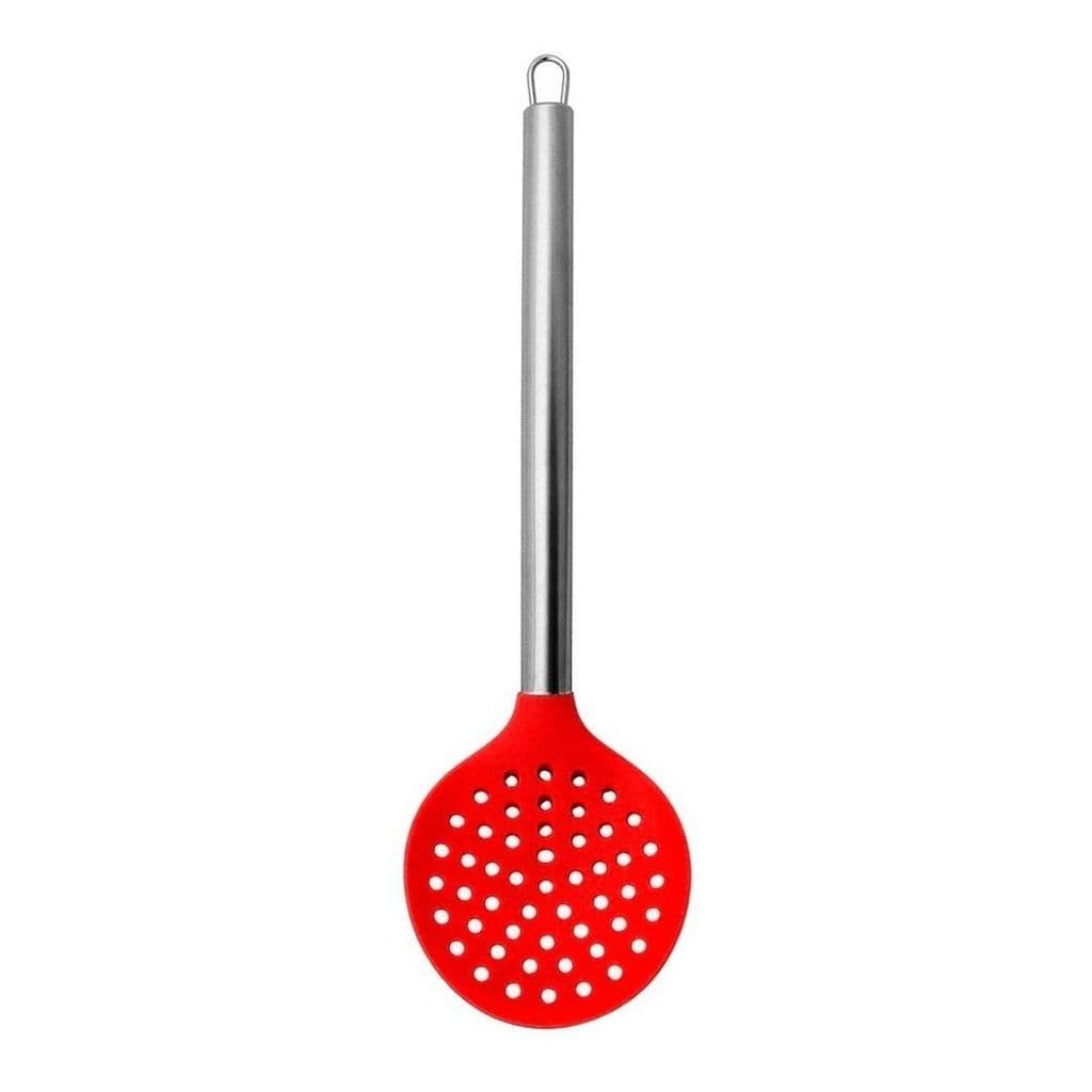 Escumadeira Silicone com Cabo Inox Pastel Batata 10x35cm Vermelho