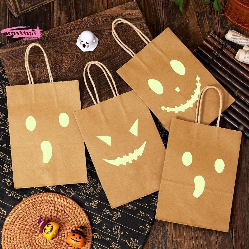 HOM Bolsa De Transporte De Papel Kraft Para Halloween , Leve Com Estampa Fantasma Do Diabo Que Brilha No Escuro Uso Em F