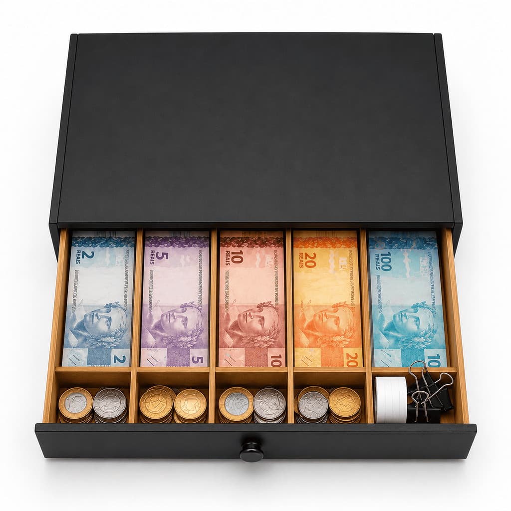 Caixa Organizadora de Dinheiro em MDF 35x24x6cm com Gaveta e Divisórias para Vendas
