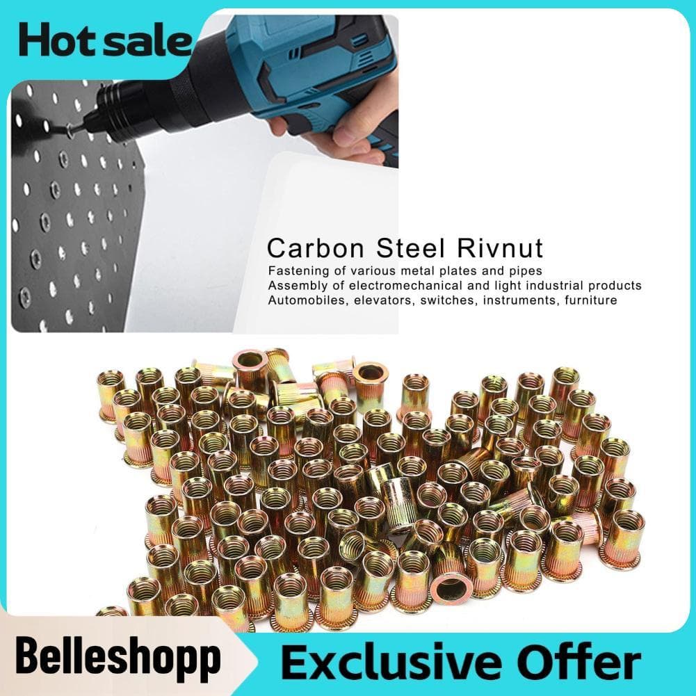 Belleshopp-br Belleshopp-br Porca rebite 100 unidades M10 zincado aço carbono cabeça plana inserção rosqueada kit