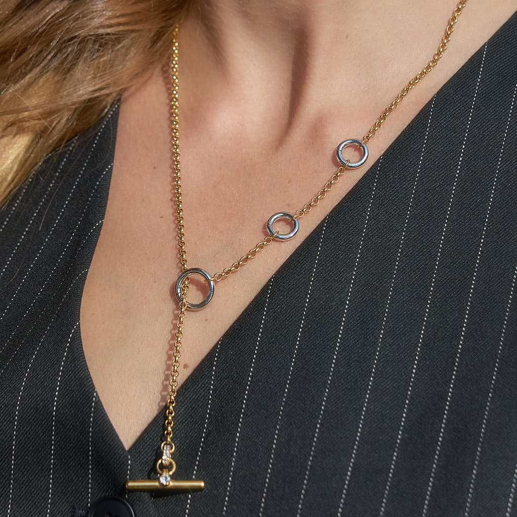 Colar feminino banhado a aço inoxidável ouro 18K não desbotado hipoalergênico OT fivela y-Chain
