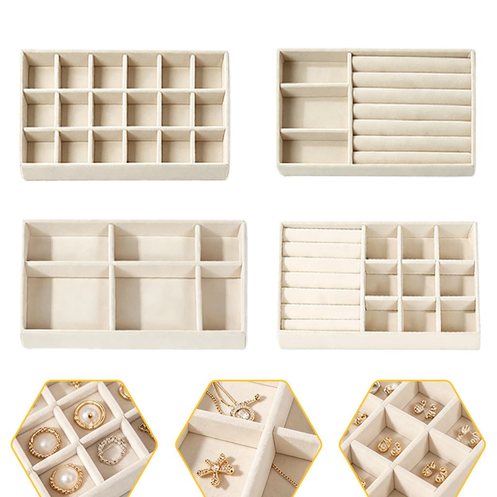 Kit 4 Bandejas Veludo Porta Joias Anéis Organizador Gaveta Decoração Luxo