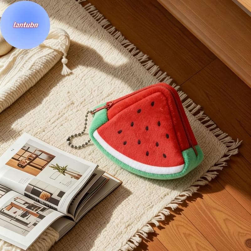LANTUBN Kawaii Fruta Bolsa De Moedas De Pelúcia Macio Zíper Com Chaveiro Para Meninas Mulheres Segurar Cartões Chaves Di