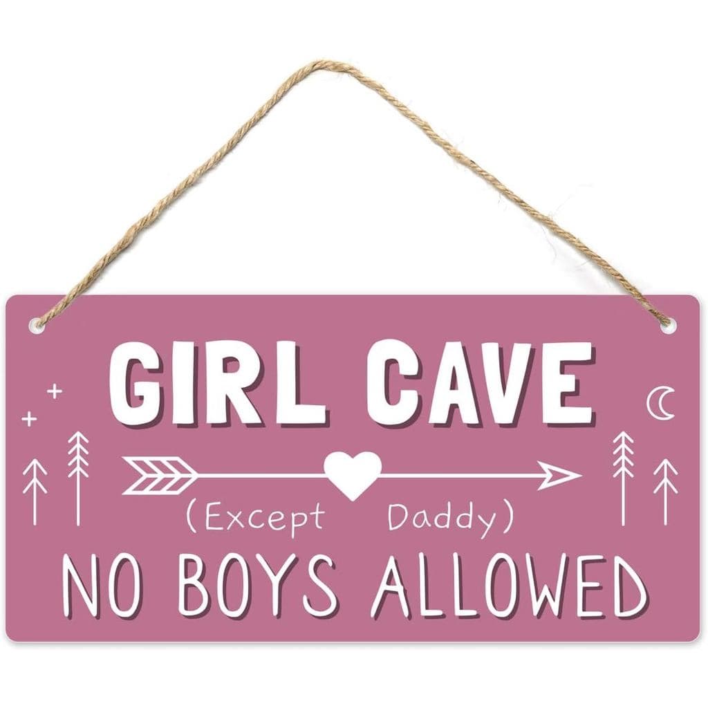 Placa de "Girl Cave" para Quarto de Meninas, Placa de Porta "Não Permitidos Meninos", Placa Decorativa Fofa para Porta d
