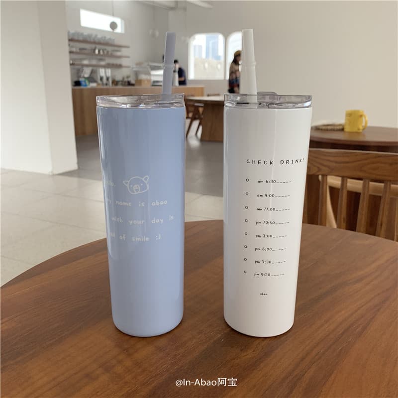 Abao-Original coreano ins isolamento frio palha xícara de café grande capacidade de aço inoxidável feminino bonito portá