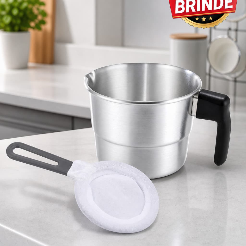 Canecão Fervedor De Aluminio Polido  Mais coador de café Modelo Leve Nº12 1,1 Litro