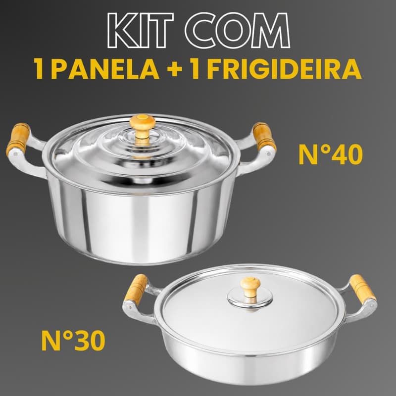 Panela Grande N°40 + Frigideira N°30 em Alumínio Fundido Com Tampa Para Sua Cozinha Restaurante