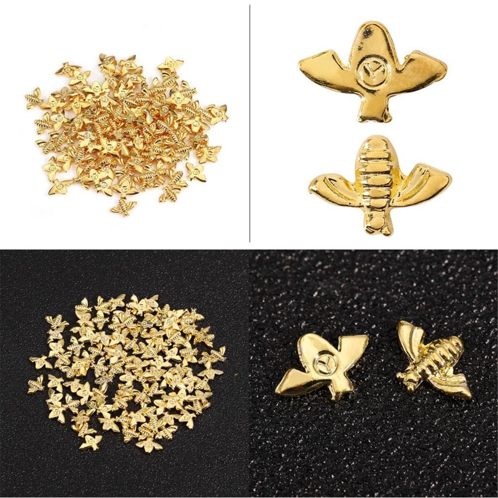 keaostore Metal Decoração De Unhas 2 Cores 100 Pçs/Saco Abelhas 3D Vara Ouro Prata Decalques Manicure