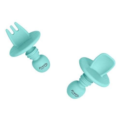 Freso Baby Kit Colher e Garfo de Treinamento com Limitador Alimentação Bebê Silicone BLW Verde
