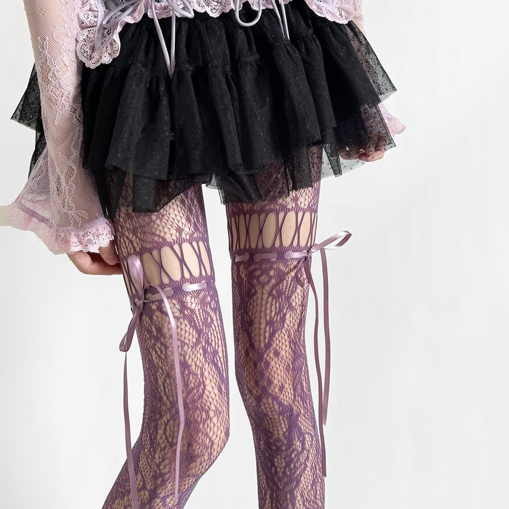 Meia-calça com padrão de laço, multicolorida, versátil e moderna para uso diário, meia de rede.