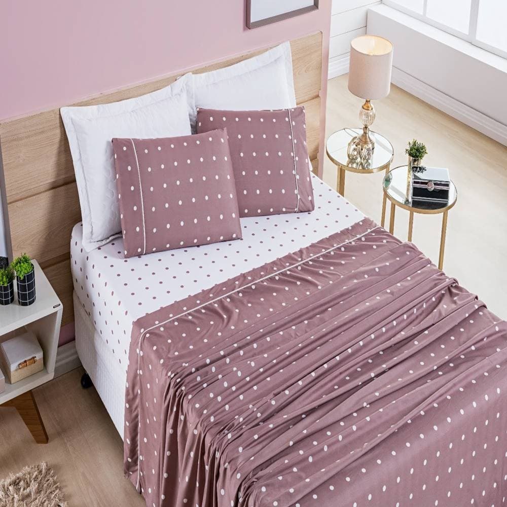 Jogo de Cama Queen 04 Peças Micropercal 200 Fios Petit Poá
