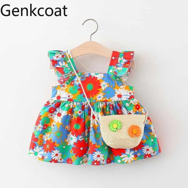 Verão nova versão coreana meninas saia Floral vestido de verão bebê princesa moda vestido saco grátis