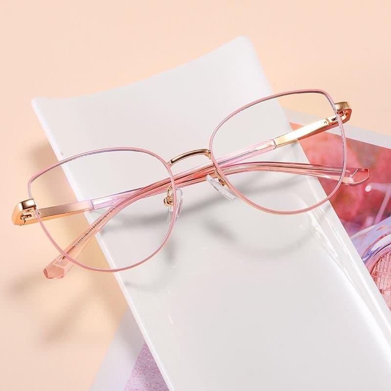 Óculos Infantis de Metal Anti-Luz Azul para Meninas, Estilo Olho de Gato com Dobradiça de Mola