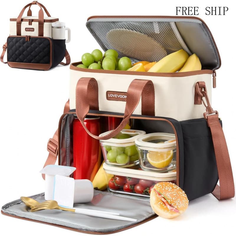 LOVEVOOK Bolsa Térmica para Almoço para Mulheres e Homens, Lancheira Grande de Dois Andares, Bolsa Térmica à Prova de Va