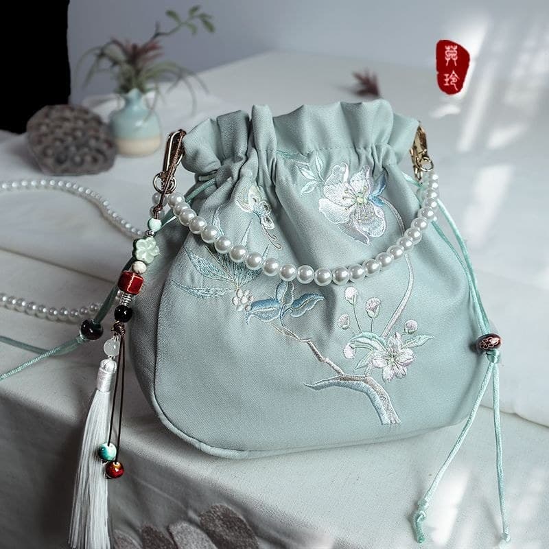 Muling Boutique antigo estilo chinês Hanfu veludo bordado saco do telefone móvel cordão portátil Cross-corpo pequeno sac