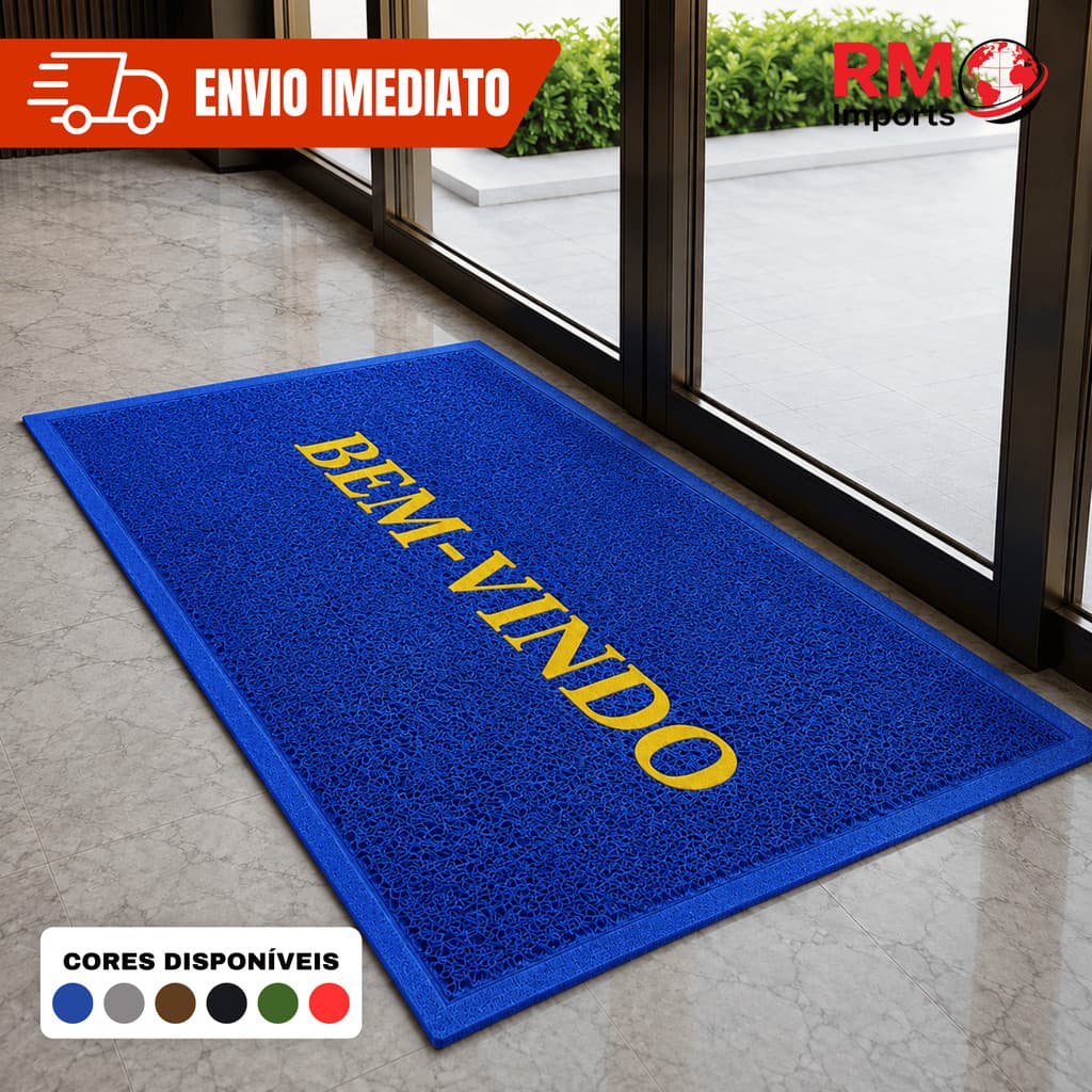 Tapete Bem Vindo Emborrachado Antiderrapante Capacho para Porta de Entrada 58x38cm