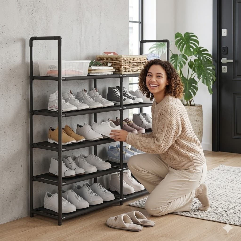 Estante Preta 5 Nichos Prateleiras Organizador Guarda Rack Sala Quarto Cozinha Livros