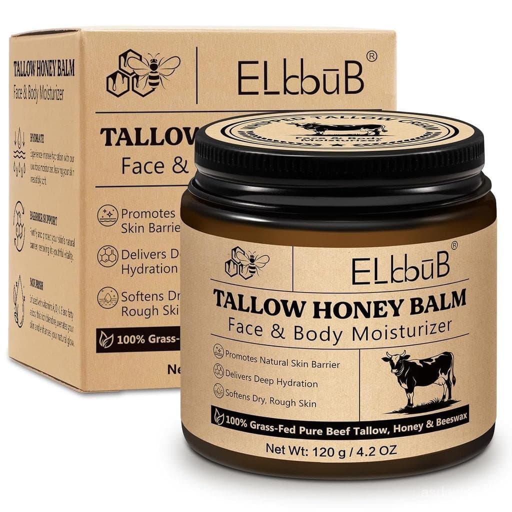 ELBBUB Sebo Batido para Rosto e Corpo - Sebo de Boi 100% Alimentado a Pasto, Hidratante com Mel e Cera de Abelha, Hidrat