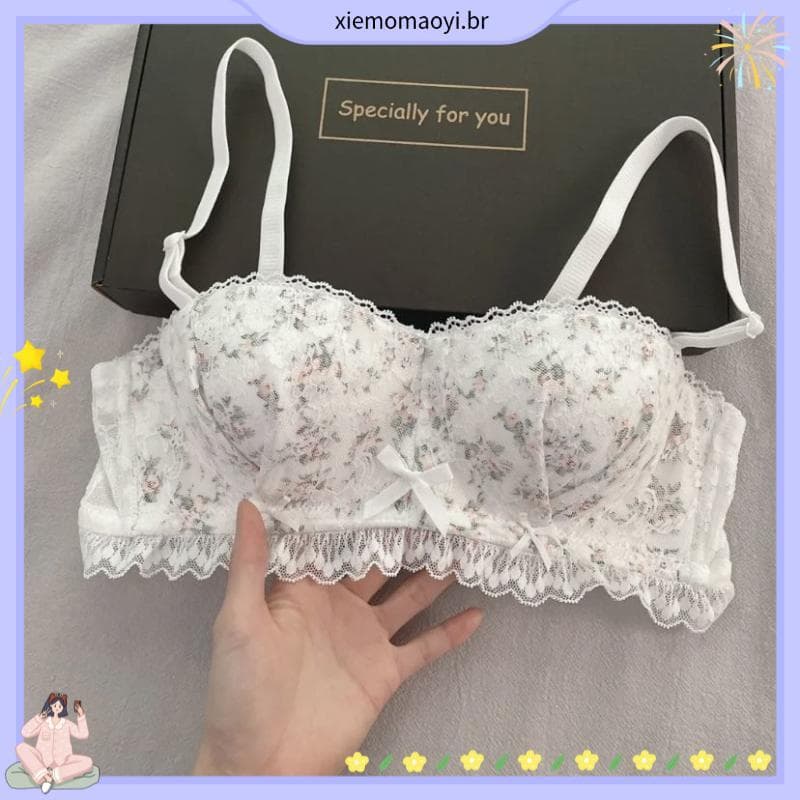 Doce Floral renda roupa interior feminina reunir suporte superior Anti-flacidez destacável sem alças sutiã de estudante