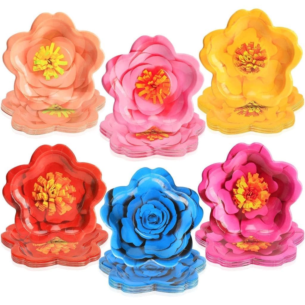 60 Pratos Descartáveis para Festa Mexicana em Forma de Flor, Decorações de Sobremesa, Pratos de Papel Florais para Anive
