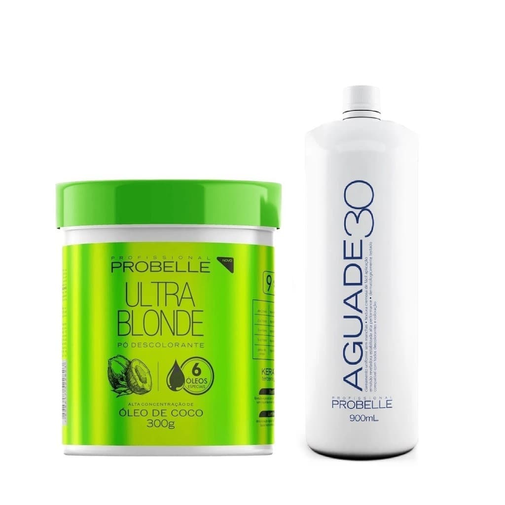 Kit Clareamento Profissional Probelle: Pó Óleo de Coco 300g + Ox 30 Vol 900ml