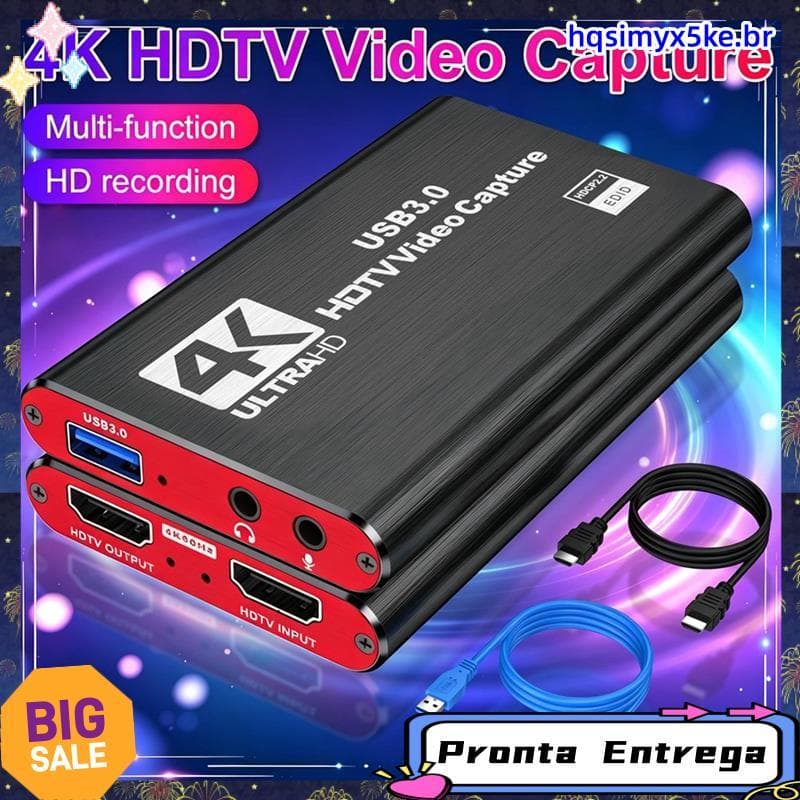 Placa De Captura De Vídeo USB 3.0 4K 1080P HD-Grabber Compatível Para PC Gravação De Jogos E Microfone De Áudio