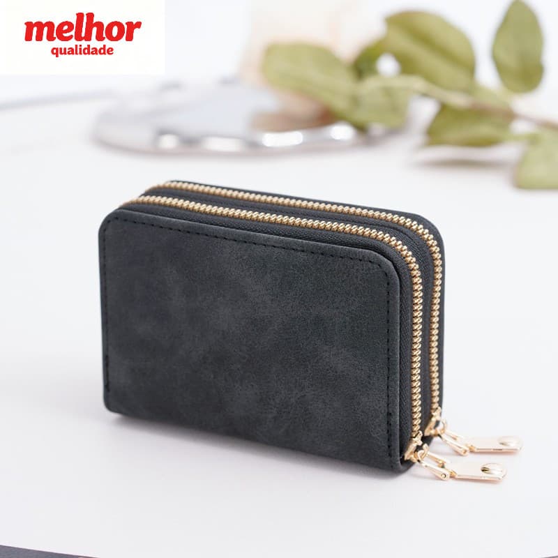 Bolsa de moedas com zíper de compartimento duplo, bolsa de armazenamento de documentos de cartão bancário, seis cores di