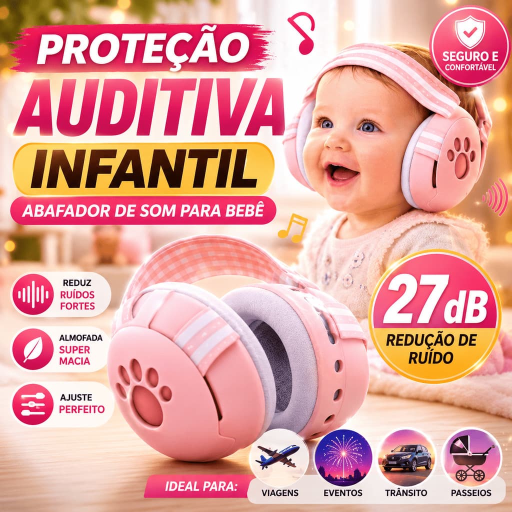 Abafador De Ruído Infantil Protetor Auricular Bebê Criança Autista Sensibilidade Sonora Festas Fogos Estudo Ajustável