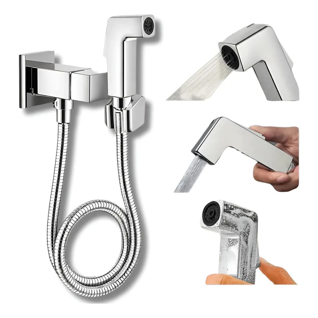 DUCHA HIGIÊNICA QUADRADA LUXO COMPLETA1/4 DE VOLTA C/ MANGUEIRA 1,2M CROMADO DEKO
