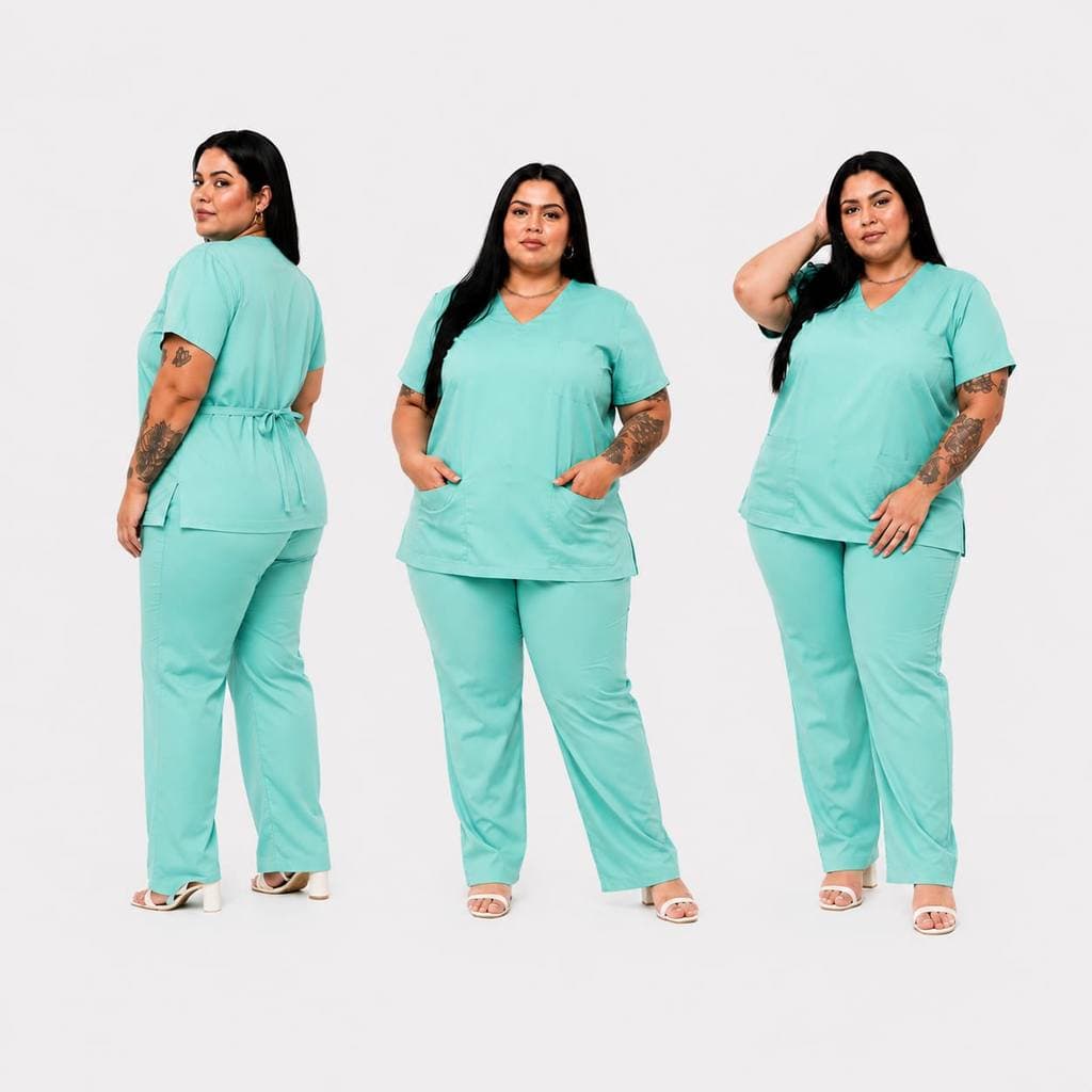 Scrub Feminino Gola V Verde Água Plus Size Pijama Cirúrgico P ao G5