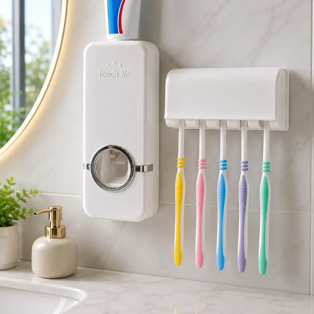 Dispenser Aplicador Creme Dental E Suporte Para 5 Escova