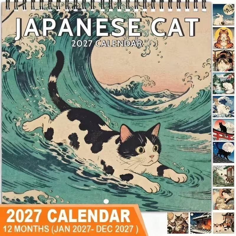 Calendário De Parede 2027 Para Gatos-Gato Leite , Preto E Branco