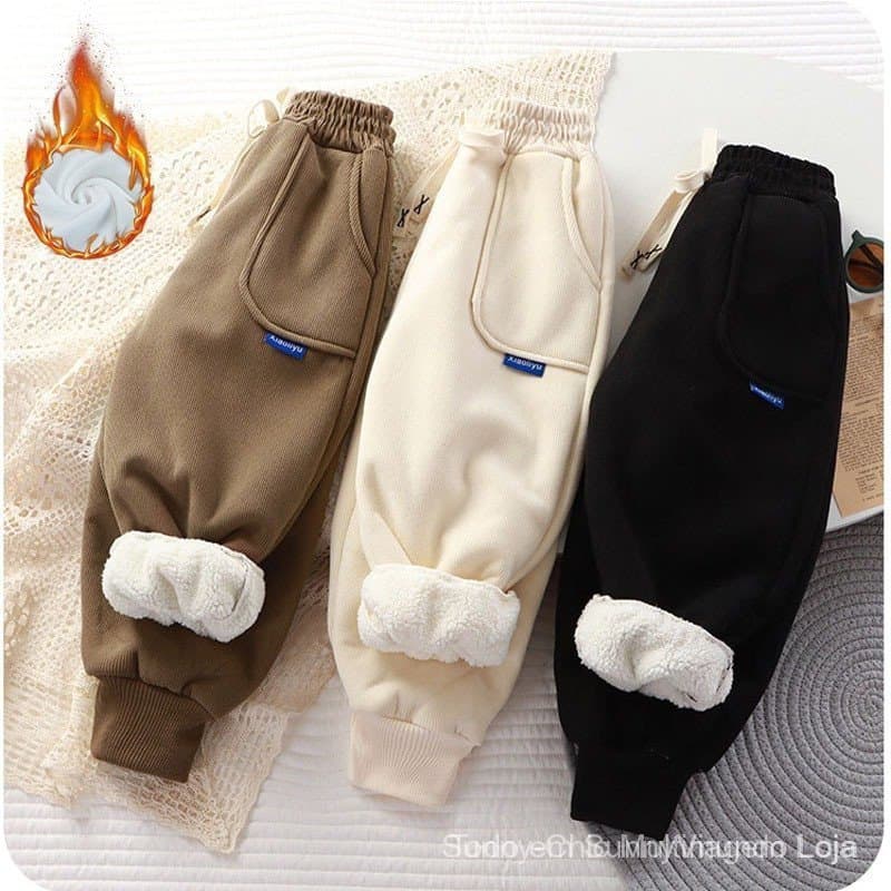 2024 Calças Espessadas Para Crianças Quentes Meninos Moda Casual Outono Inverno Meninas Bebês Fofinhos Confortáveis