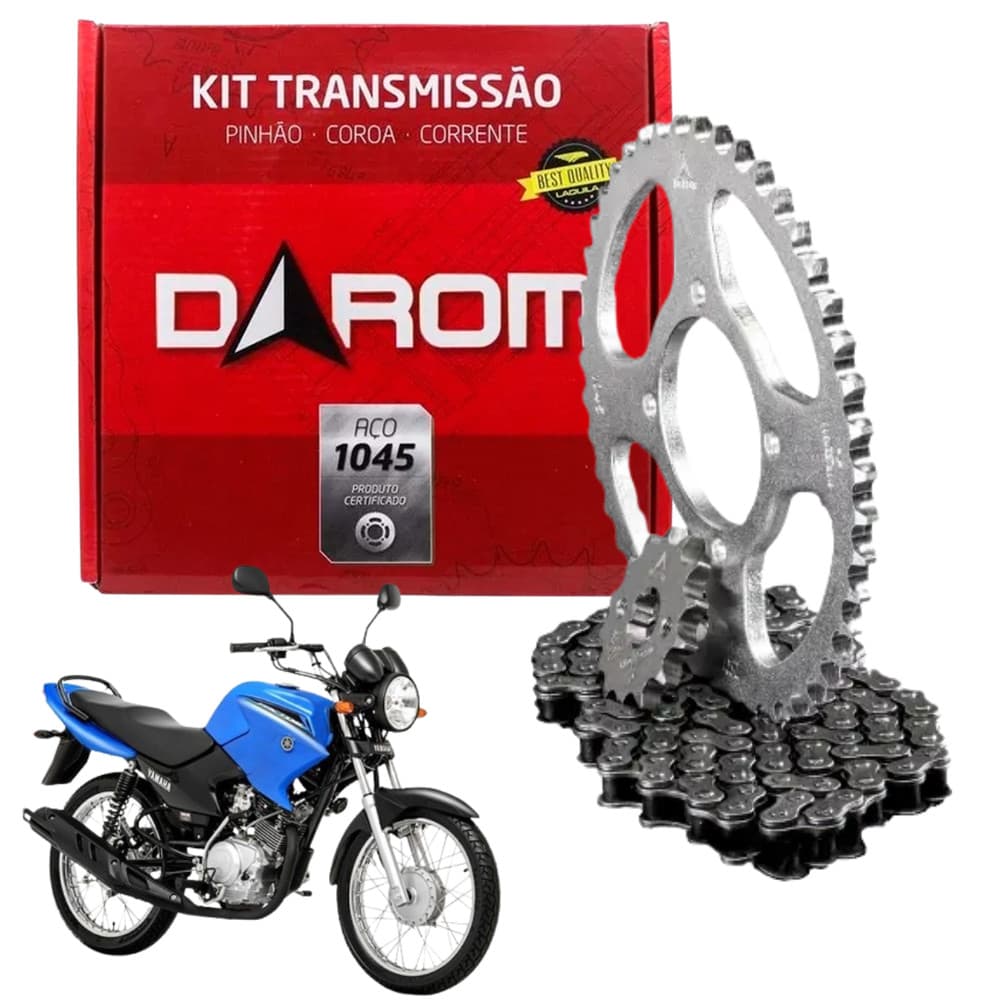 Kit Relação Transmissão Darom Ybr 125 2003 A 2015 Aço 1045