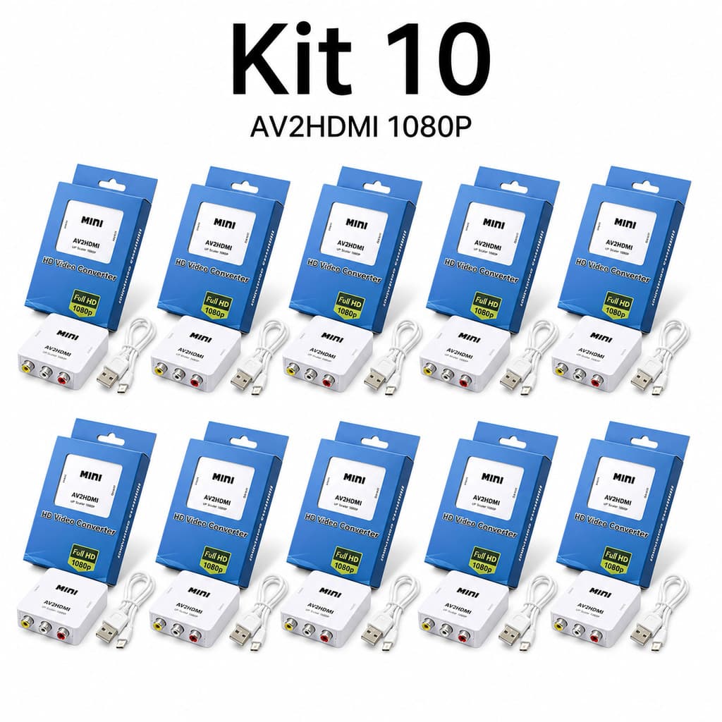 Kit 4/10 Conversor 3 RCA AV para HDMI Adaptador de Áudio e Vídeo Composto