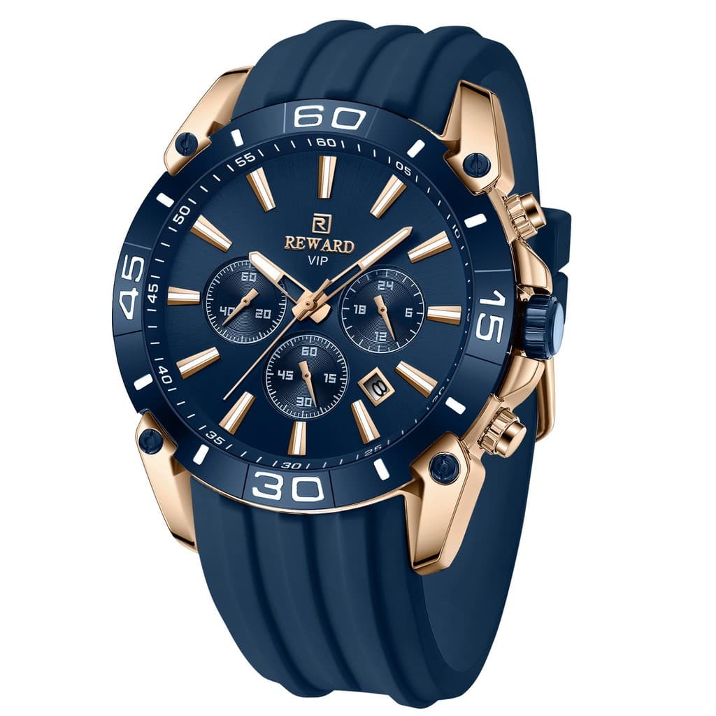 Recompensa fita de Silicone amigável à pele relógio esportivo masculino quartzo multifuncional medidor de três olhos e s