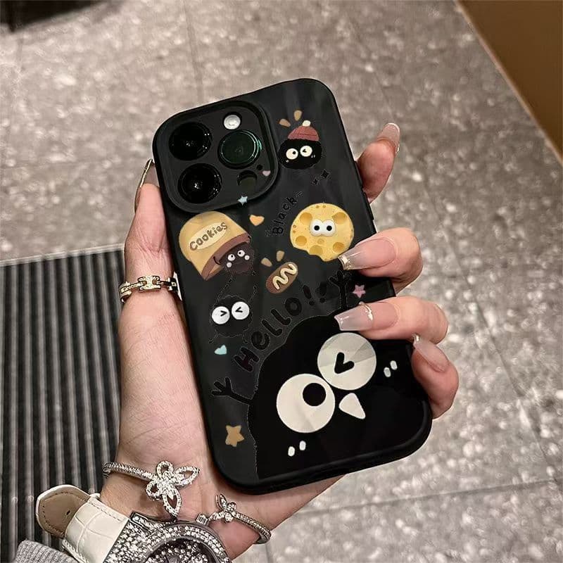 Bonito Dos Desenhos Animados Preto Fuligem Bola Queijo Impressão Silicone Macio À Prova De Choque Caso De Telefone Para