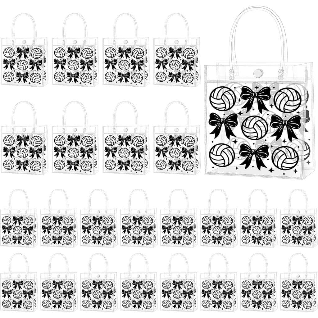 Booson 24 Sacolas Transparentes para Presentes de Vôlei com Alças, Tema Esportivo, Sacolas de Lembrancinhas para Festa,