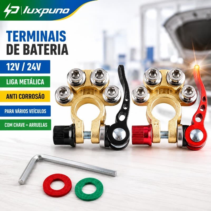 Kit Com 2 Conectores -12v 24v Positivo & Negativo Automotivo Bateria Terminal Cabo Braçadeira De Moto Carro E Bicicleta
