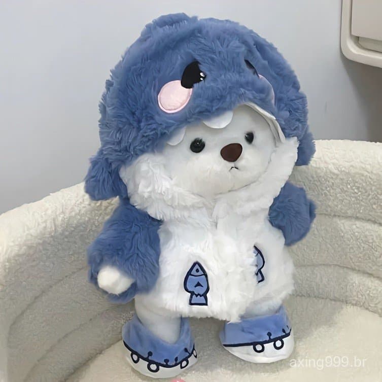 Tubarão De Pelúcia Se Transforma Em Urso | Boneca De Pano Fofa Presente De Aniversário Para Coração De Menina