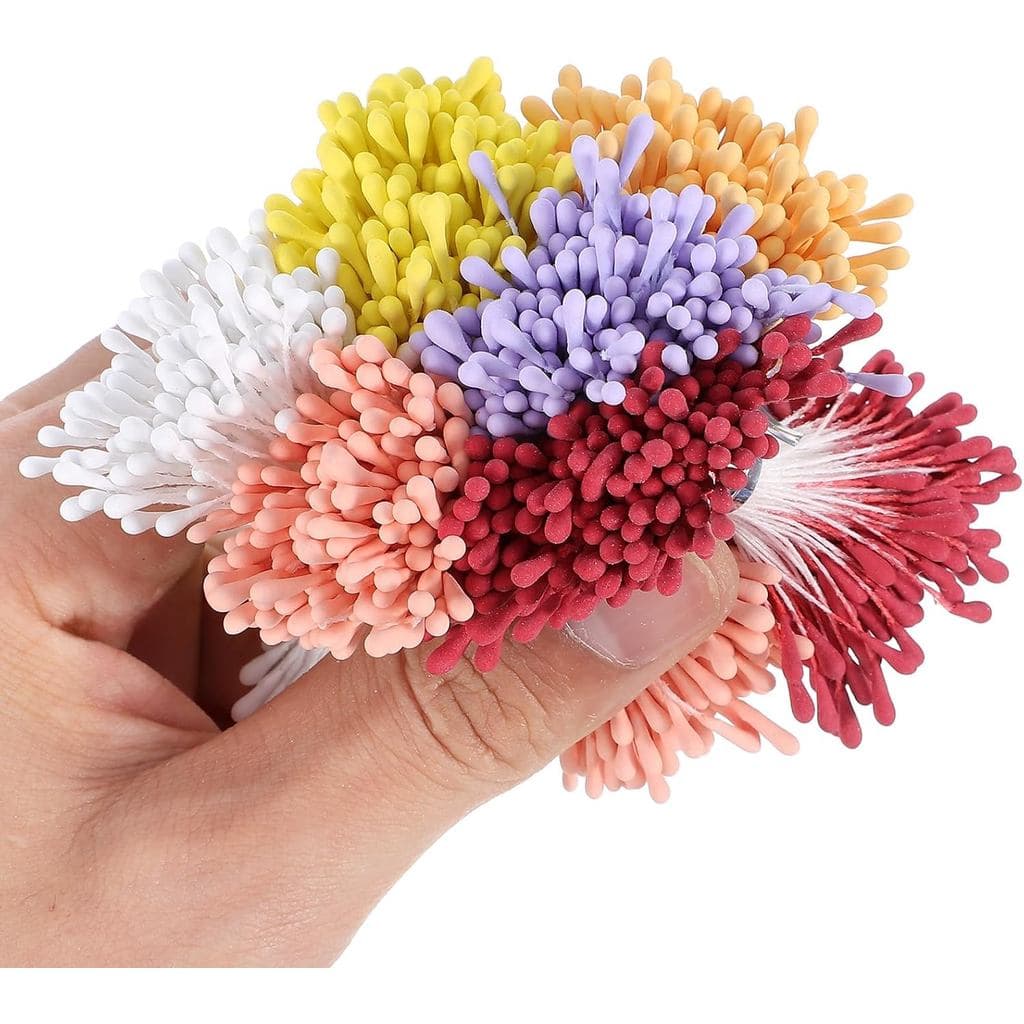 Matwsec 1200 Peças de Estames para Fazer Flores, Estames Coloridos de 2mm, Estames Florais de Pérola com Cabeças Duplas