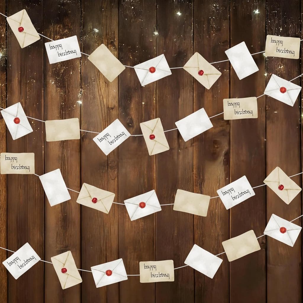 Faixas Decorativas Vintage com Design de Envelope de Carta e Selo de Cera Vermelho, 4 Peças, Decorações de Guirlanda par