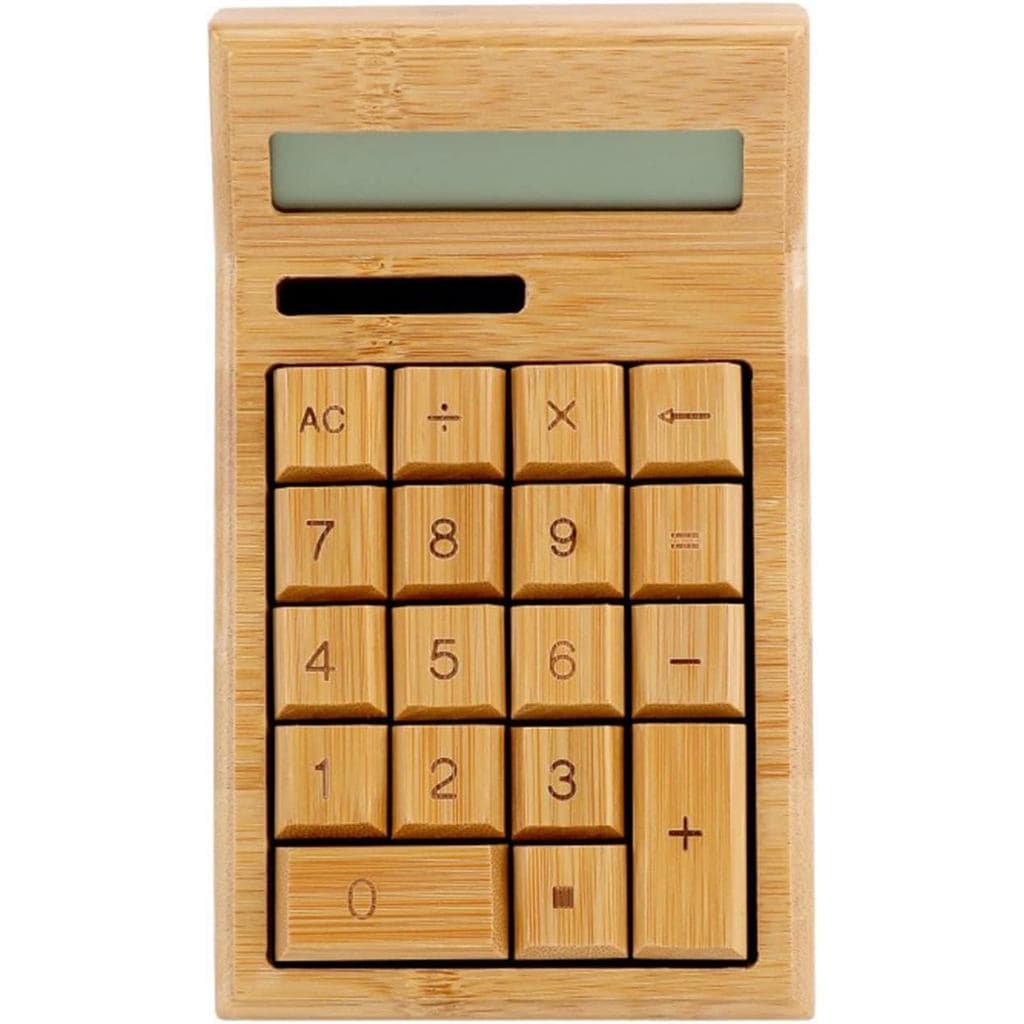 Calculadora Solar de Madeira de Bambu Natural Feita à Mão Omio, Calculadora de Mesa com Funções Padrão e Display Grande